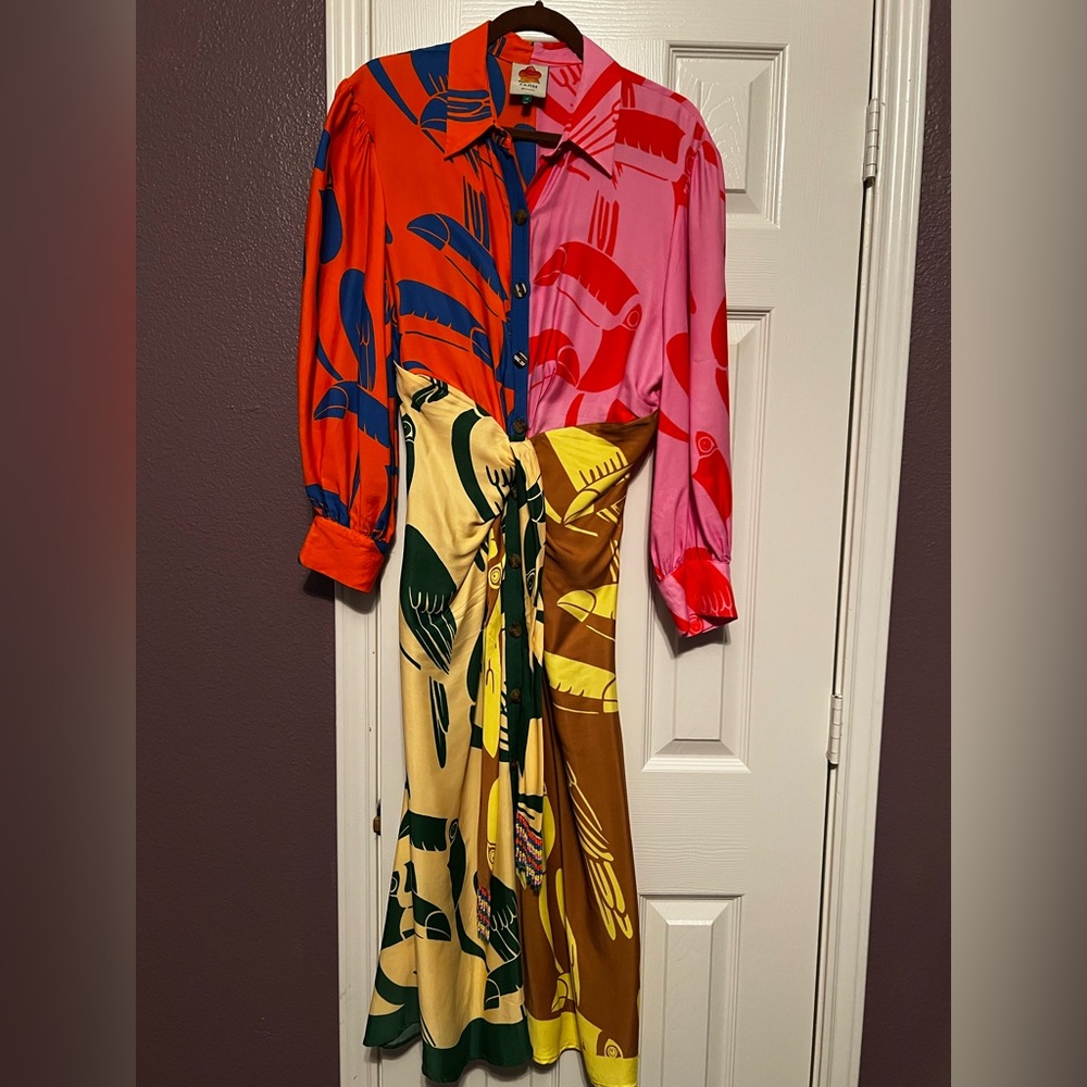 FARM Rio Vibrant Long Sleeve Dress in Red, Pink, and Yellow